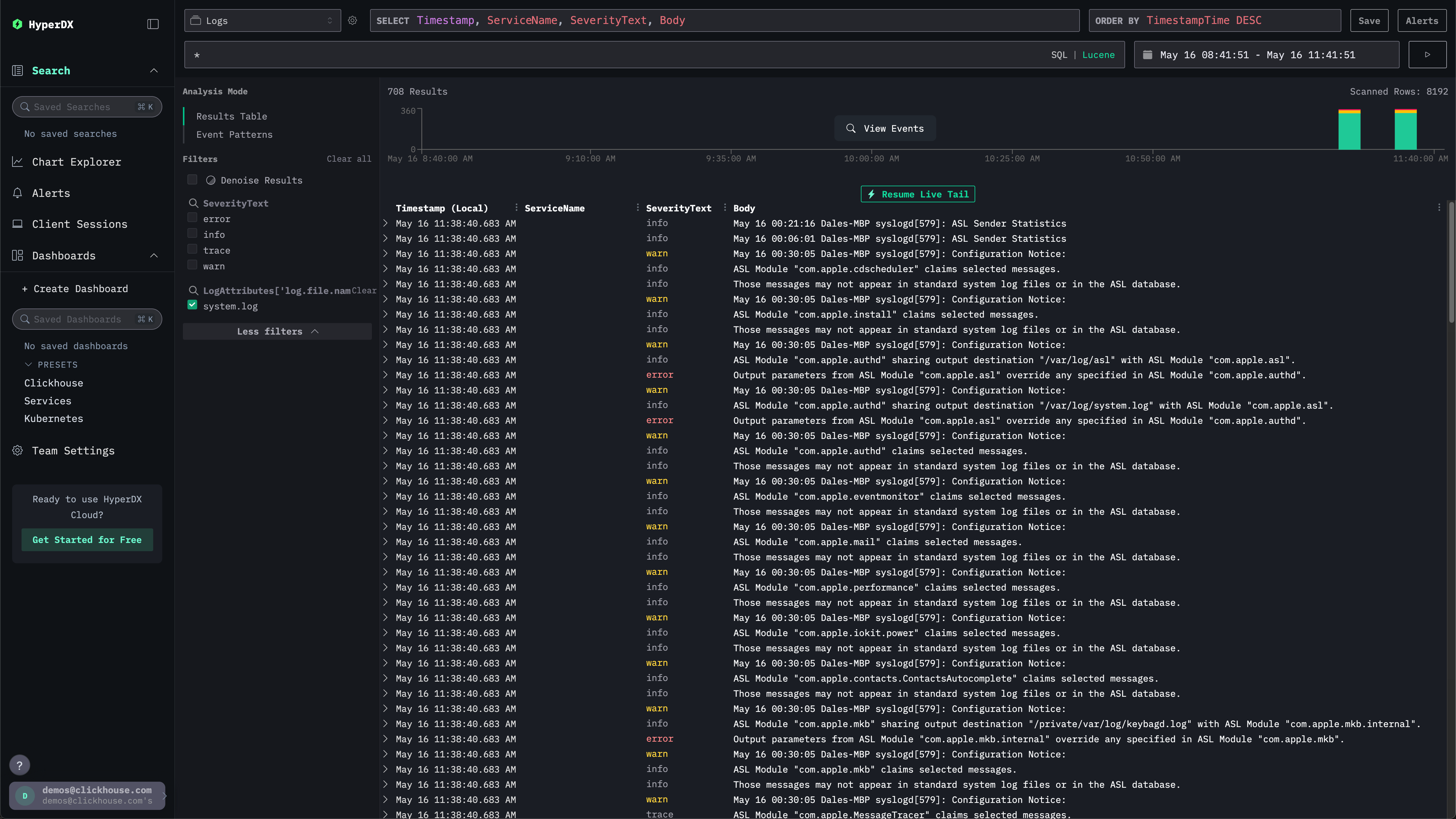 Локальные логи HyperDX